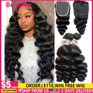 Loose Wave Human Hair Bundles with Closure